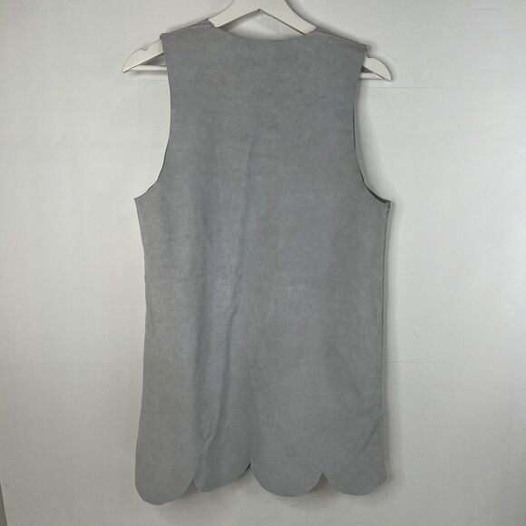 Vintage Size S Suede Vest Leather Tie Front Scallop Edge Gray Long Women's - Picture 5 of 7